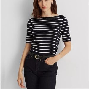 NWOT Ralph Lauren Boatneck Top, Navy Blue /White, Size XXL